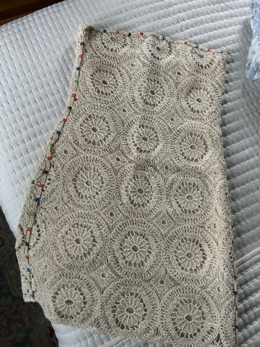 Zara Strapless Crochet Dress with Multicolor Bead Trim